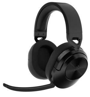 Corsair CA-9011280-AP, HS55 WIRELESS Gaming Headset, 50mm Over-ear Custom Neodymium Driver, Dual Connectivity (2.4GHz Wireless/Bluetooth 5.2), Up to 24Hrs Battery Life, Omni-Directional Mic, Memory Foam Ear Cups, Dolby Audio 7.1, Carbon, 2 Year Warranty