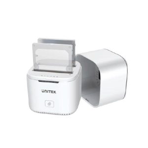 Unitek USB-C to 2.5" Dual SATA 6G Hard Disk Docking Station with Offline Clone, AU 5V2A Power Adapter, White