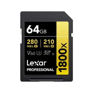 Lexar 64GB Professional, 1800x SDXC UHS-II Gold Series Memory Card - 280MB/s, 10 Years Warranty