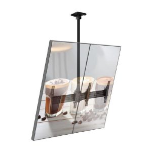 Atdec 2x1 ceiling menu board mount, portrait/smaller displays, single pole, 1.25m rail, tilting angle. Max load per display: 25kg