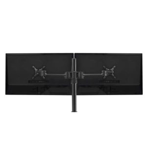 Atdec Dual Monitor Swing Arms Mount on Post. Up to 32", Max load: 8kg (flat), 5.5kg (curved), Bolt-Through and F-Clamp, VESA up to 100x100. Black.