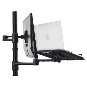 Atdec Notebook-Monitor Combo Mount on Post. Max load: 8kg (Flat), 5.5kg (curved). Up to 32" screens. Up to 18" notebooks (8kg). VESA 100x100. Black
