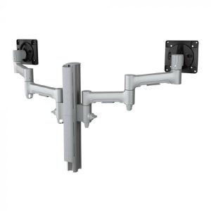 Atdec AWMS-2-4640 Dual Monitor Swing Arms on 400mm Post. Max Load: 12kg (flat), 10kg (curved), C-Clamp Desk Fixing, VESA up to 100x100. Silver.