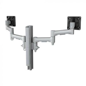 Atdec AWMS-2-4640 Dual Monitor Swing Arms on 400mm Post. Max Load: 12kg (flat), 10kg (curved), F-Clamp Desk Fixing, VESA up to 100x100. Silver.