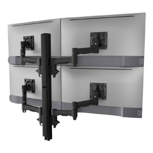 Atdec AWMS-4-4675 Quad 460mm Monitor Arms on 750mm Post. 12kg Flat Screens, 10kg Curved Screens, Heavy-Duty F Clamp Desk Fixing, Black