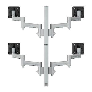 Atdec AWMS-4-4675 Quad 460mm Monitor Arms on 750mm Post. 12kg Flat Screens, 10kg Curved Screens, Heavy-Duty F Clamp Desk Fixing, Silver
