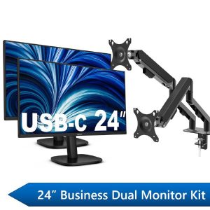Philips 24" Business Dual Monitor Docking Kit, 1x 24" FHD Business Monitors, 1x 24" FHD USB-C Docking Business Monitor & 1x Shintaro Dual Monitor Arm