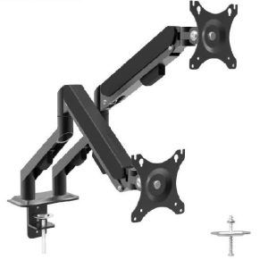 Shintaro Dual Monitor Mount for Up to 27" Screen, Gas Spring Arms, C-Clamp & Bolt, Tilt, 9kgs Max Load Weight