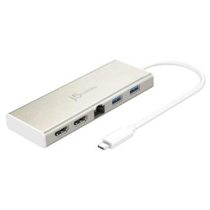 J5create USB-C Dual HDMI Mini Dock for Dual Display with USB-C to 2 HDMI, 2 USB 3.0, USB-C PD2.0 and Gigabit Ethernet Connectivity