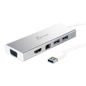 J5create JUD380 USB 3.0 Mini Dock for Dual Display with HDMI & VGA Output, 2 USB 3.1 Type-A and Gigabit Ethernet Connectivity