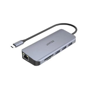 Unitek 9-in-1 USB-C, 4K Hub, 30Hz, USB3.0 x3, HDMI, VGA, RJ45, SD, Micro SDCard Reader, 100W, Grey