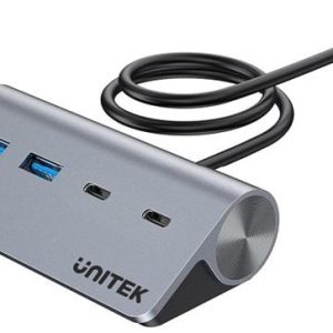 Unitek 4-in-1 USB-C 5Gbps Hub (2xUSB-A 5Gbps + 2xUSB-C 5Gbps), with USB-C Power Port, Space Gray, UNITEK Gift Box