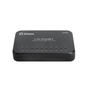 Shintaro 200W 10-Port GaN USB-C Charger - Simultaneous Fast Charging for iPads, Tablets, Smartphones with Smart Cooling and Protection