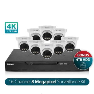 D-Link DCS-F4808E Vigilance 8-Megapixel Outdoor 8 x 8MP Turret Camera with 16CH NVR, 4TB HDD Included