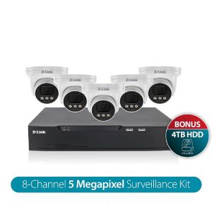 D-Link DCS-F4805E Vigilance 5-Megapixel Outdoor 5 x 5MP Turret Camera with 8CH NVR, 4TB HDD Included
