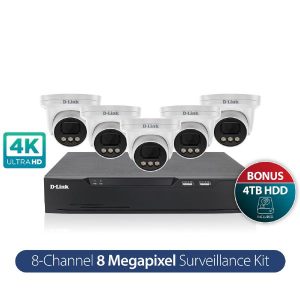 D-Link DCS-F4808E Vigilance 8-Megapixel Outdoor 5 x 8MP Turret Camera with 8CH NVR, 4TB HDD Included