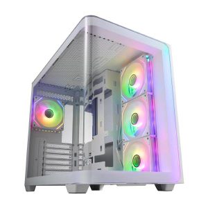 FSP M580 White Gaming ATX Mid-Tower 3D Curved Glass Case, Up to ATX MB Supported, White Case
