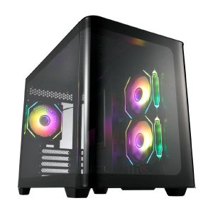 FSP S380 Black Gaming M-ATX Mid-Tower 3D Curved Glass Case, Up to M-ATX MB Supported, Black Case