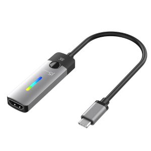 J5create JCA157 USB-C to HDMI 2.1 8K Adapter - Windows / macOS / Chrome OS Compatible - RGB light indicator for gaming setups (10cm)