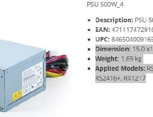 Synology PSU 500W_4 for RS3618xs, RS2418+, RS2416+, RX1217