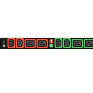 Vertiv C1648L - Basic Standard, 32A, 230V, 7.3kW, 1RU Horizontal, (4) Locking IEC C13 and (4) Locking C19, Breakered, 3m power cord 2P+E (IP44), Black
