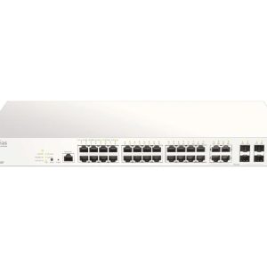D-Link DBS-2000-28P Nuclias Cloud-Managed 28-Port Gigabit 193W PoE switch with 28 RJ45 (24 PoE) and 4 Combo SFP ports