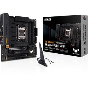 Asus TUF GAMING B650M-PLUS WIFI, Micro ATX, AMD AM5, 4xDDR5, 2xM.2, 4xSATA 6Gb/s, RAID, 3xPCle, 1xHDMI, 1xDP, 2.5GbE Ethernet, Wireless AX+Bluetooth, 1xUSB-C, 3xUSB-A, 4xUSB2.0, 3 Year Warranty