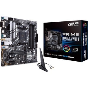 Asus PRIME B550M-A WIFI II, Micro ATX, AMD AM4, 4xDDR4, 2xM.2, 4xSATA 6Gb/s, RAID, 4xPCIe, 1xHDMI, 1xD-Sub, GbE LAN, Wireless AX+Bluetooth, 6xUSB3.2, 3 Year Warranty
