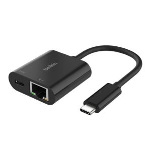 Belkin Connect USB-C to Ethernet + Charge Adapter 100W - Black (INC019BTBK), Compact,Ethernet Connection Supporting 10/100/1000 Mbps, 2 Years Warranty