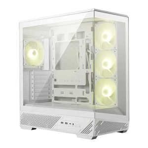 MSI MAG PANO 130R PZ WHITE, Mid Tower ATX Gaming Case, Tempered Glass, Drive Bays: 3×2.5″ SSD & 2×3.5″ HDD, Expansion Slots: 7, Fan: 120mm, Mothernoard Support: ATX, Micro‑ATX, Mini‑ITX , White, 1 Year Warranty
