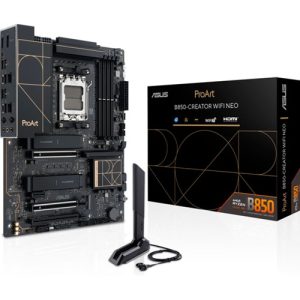 ASUS AMD ProArt B850-CREATOR WIFI NEO, AM5, 4DIMM, 256GB DDR5, 8400+MT/s, 2x PCIe5.0  x16, 3xM.2, WiFi7, dual 5GbE, USB 20Gbps, HDMI2.1, DP1.4