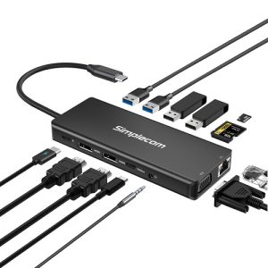 Simplecom CHN613, USB-C 13-in-1 Multiport Docking Station, 100W, 2xHDMI, 1xVGA, 1xRJ-45, 2xUSB-C, 4xUSB-A, 1xSD Slot, 1xMicroSD Slot, 1 Year Warranty