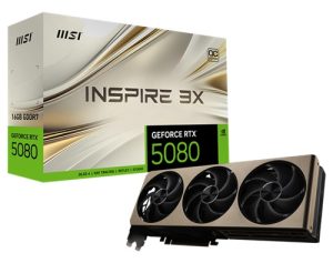 MSI GEFORCE RTX 5080 16G INSPIRE 3X OC, Nvidia GeForce RTX 5080, 16GB GDDR7, Core Clock: 2655MHz, Coda Core: 10752, 1xHDMI, 3xDP, PSU: 850W, PCIe5.0, 3 Year Warranty
