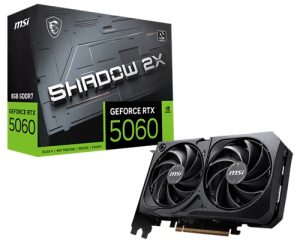 MSI GeForce RTX 5060 8G SHADOW 2X OC, Nvidia GeForce RTX 5050, 8GB GDDR7, Core Clock: 2512MHz, Cuda Core: 3840, 1xHDMI, 3xDP, PSU: 550W, PCIe5.0, 3 Year Warranty