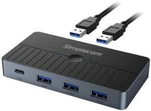 Simplecom KM320, 2-Way SuperSpeed USB Switch 4-Port Hub with USB-C USB 3.0, 5Gbps, 1 Year Warranty
