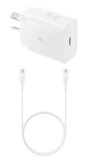 Samsung PD25AUWHT-USBC1M, 25W AC Power Adaptor (White) & 1M USB-C TO USB-C Cable (White), Bundle, 1 Year Warranty
