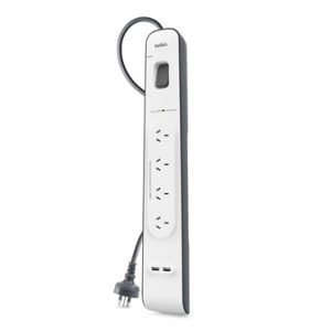 Belkin BSV401AU2M, 4 OUTLET SURGE PROTECTOR WITH 2M CORD WITH 2 USB PORTS 2.4A, 1 year