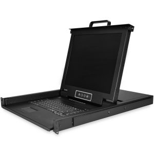 Startech RKCONS1708K, 8 Port KVM Console, 1U Rack-mountable, 17" LCD Monitor, 1280x1024, 1xVGA, 2xUSB, 8xProprietary Ports, Keyboard+TouchPad, Black, 2 Year Warranty