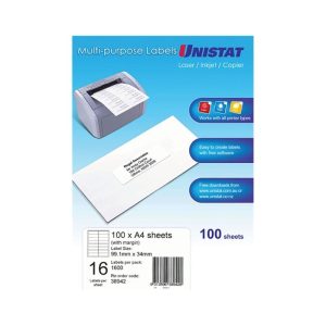 Avery Unistat Multi-Purpose Label 38942 99x34mm 16Up Pack 100