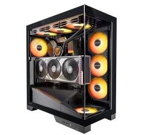 OKINOS AQ9 ARGB,Pre-Installed 5×120mm ARGB PWM Fan, ATX Mid Tower PC Case,Computer case with Panoramic View,Tempered Glass Side Panel,Type C Port