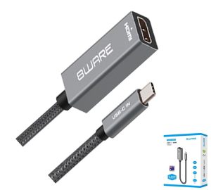 8ware 10cm USB-C to HDMI Male-Female Adapter Converter Cable Retail Pack for PC Laptop iPad MacBook Pro/Air Surface Dell XPS to Monitor Projector TV