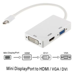 Astrotek 3 in 1 Thunderbolt Mini DP DisplayPort to HDMI DVI VGA Hub Adapter Converter Cable