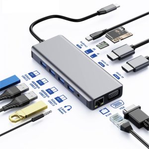 Astrotek USB-C Dock 12-in-1 Multiport Hub/Docking Station