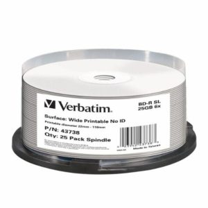Verbatim White Inkjet Printable BD-R 25GB 6x Recordable Discs - 25 Pack Spindle