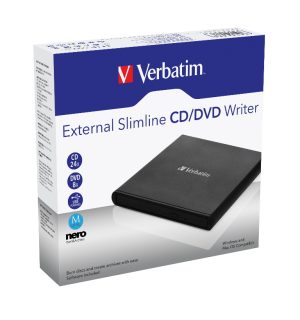 Verbatim External Slimline DVD / CD Writer, Burner, Reader, Player, Ultra Portable for Notebooks, Nero Software, USB Powered Black Mobile