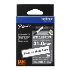 Brother HSe-261E 31.0mm Black on White Heat Shrink Tube Tape Cartridge 3:1