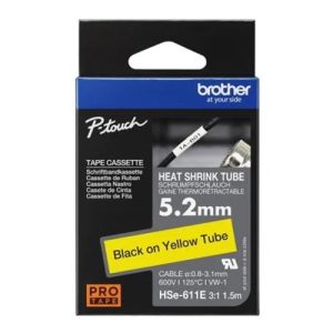Brother HSe-611E Heat Shrink Tube Cartridge - 5.2mm Black on Yellow (3:1)