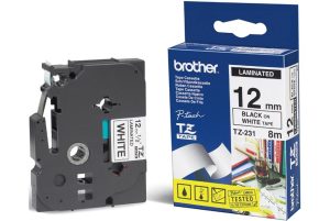 Brother TZe-231 12mm Black on White Laminated Tape
