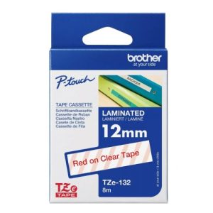 Brother TZE-132 12mm Red on Clear TZe Tape