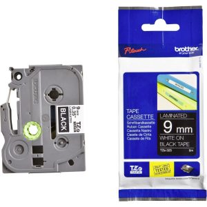 Brother TZE-325 9mm White on Black Labelling Tape